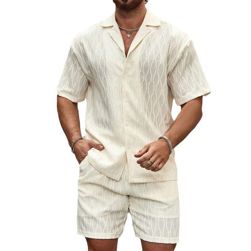 Men Tracksuits Summer Fashion Solid Loose Casual Two Pieces Lapel Button Shirt Shorts Beach Holiday All-match Outfits Male | Orazek UK Ltd