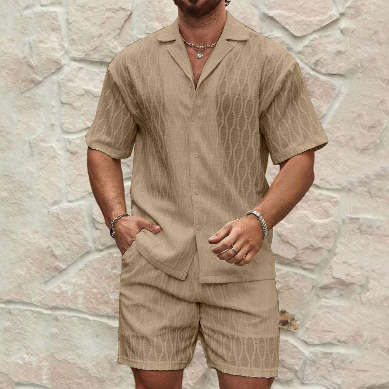 Men Tracksuits Summer Fashion Solid Loose Casual Two Pieces Lapel Button Shirt Shorts Beach Holiday All-match Outfits Male | Orazek UK Ltd