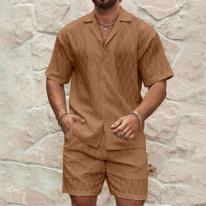 Men Tracksuits Summer Fashion Solid Loose Casual Two Pieces Lapel Button Shirt Shorts Beach Holiday All-match Outfits Male | Orazek UK Ltd