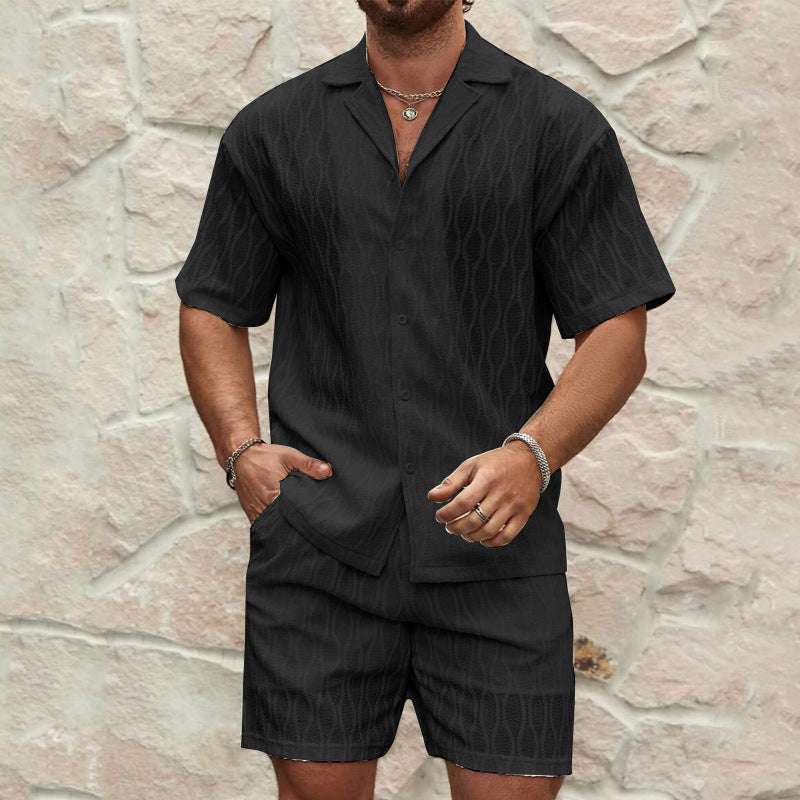 Men Tracksuits Summer Fashion Solid Loose Casual Two Pieces Lapel Button Shirt Shorts Beach Holiday All-match Outfits Male | Orazek UK Ltd