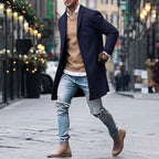 Men Trench Long Jackets Coats Overcoat Classic Jackets Solid Slim Fit Outwear | Orazek UK Ltd