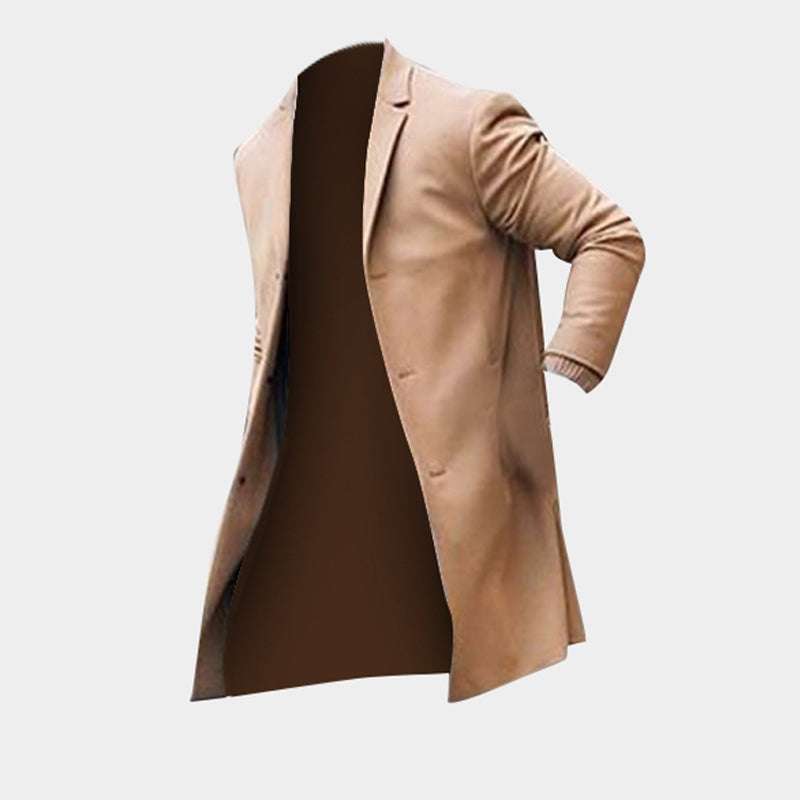 Men Trench Long Jackets Coats Overcoat Classic Jackets Solid Slim Fit Outwear | Orazek UK Ltd