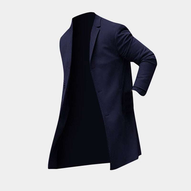 Men Trench Long Jackets Coats Overcoat Classic Jackets Solid Slim Fit Outwear | Orazek UK Ltd