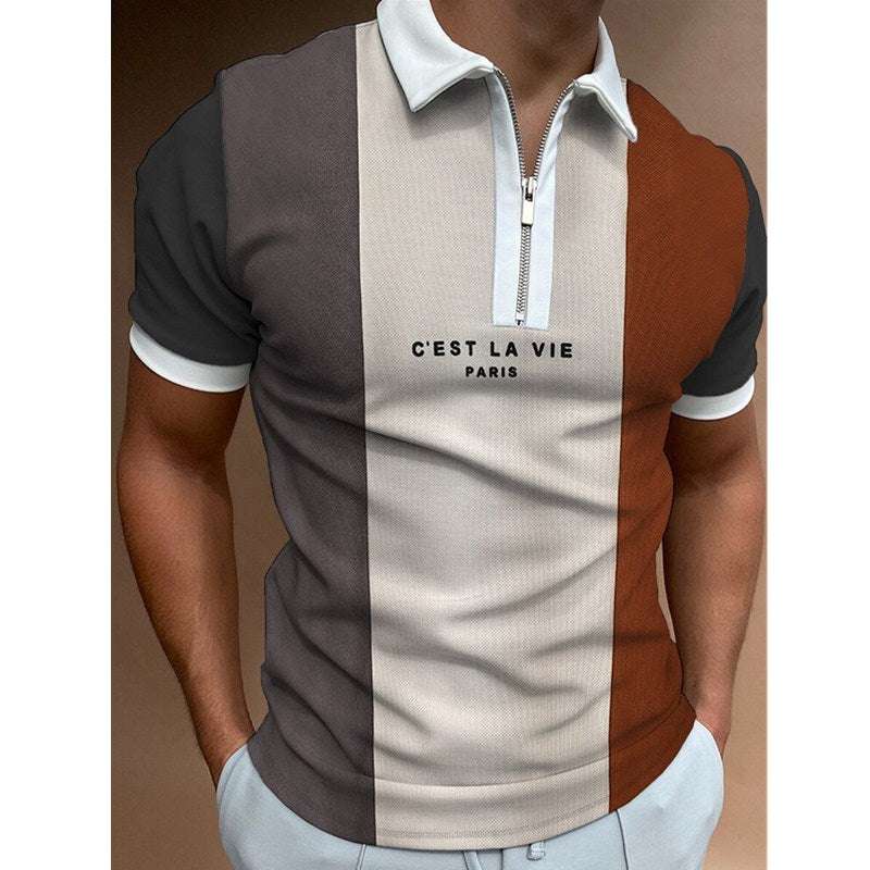 Men's POLO Shirt Striped Printed Short Sleeve T-Shirt Lapel Shirt | Orazek UK Ltd