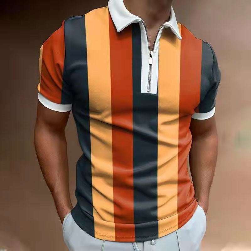 Men's POLO Shirt Striped Printed Short Sleeve T-Shirt Lapel Shirt | Orazek UK Ltd