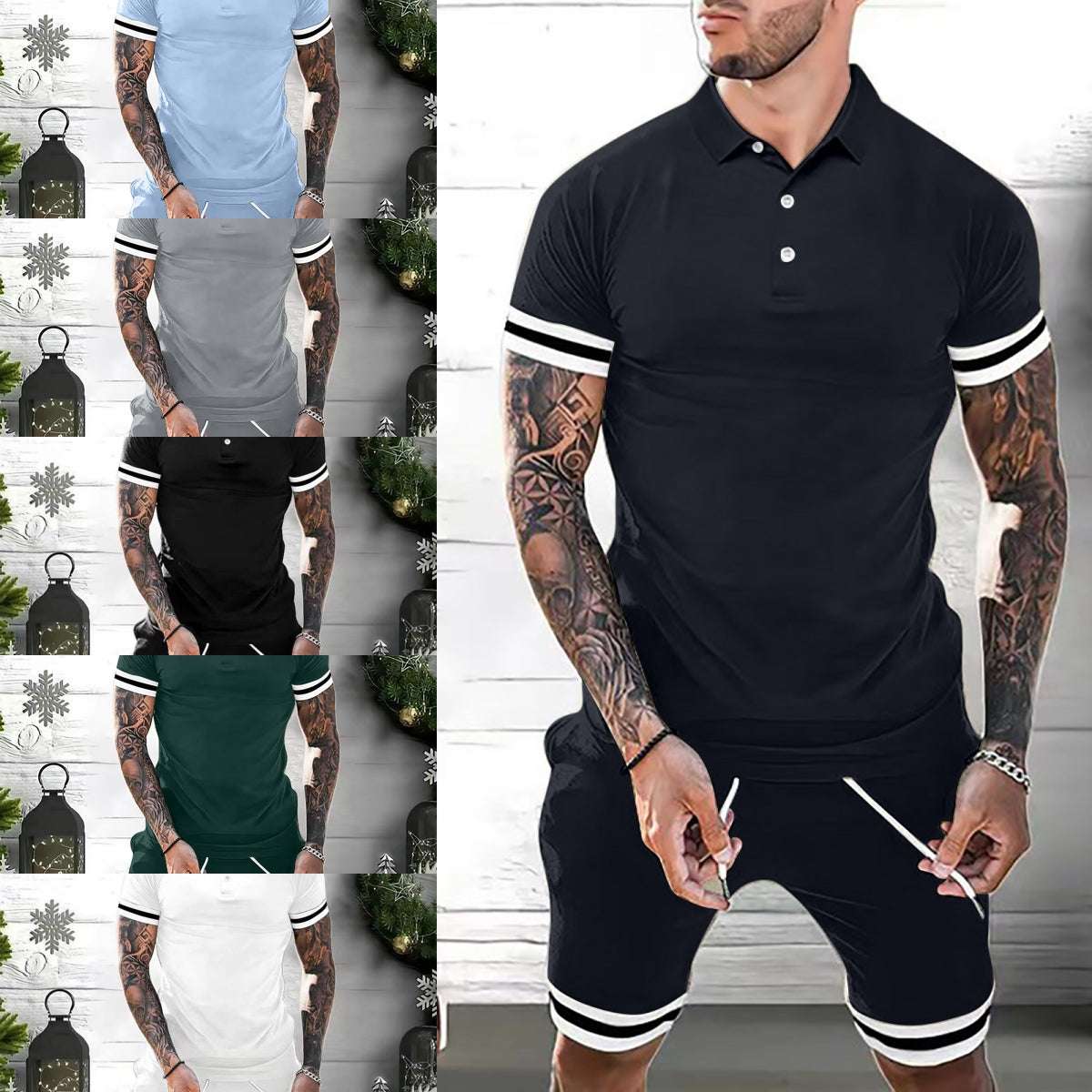 Mens Short Sets 2 Piece Outfits Polo Shirt Fashion Summer Tracksuits Casual Set Short Sleeve And Shorts Set For Men | Orazek UK Ltd