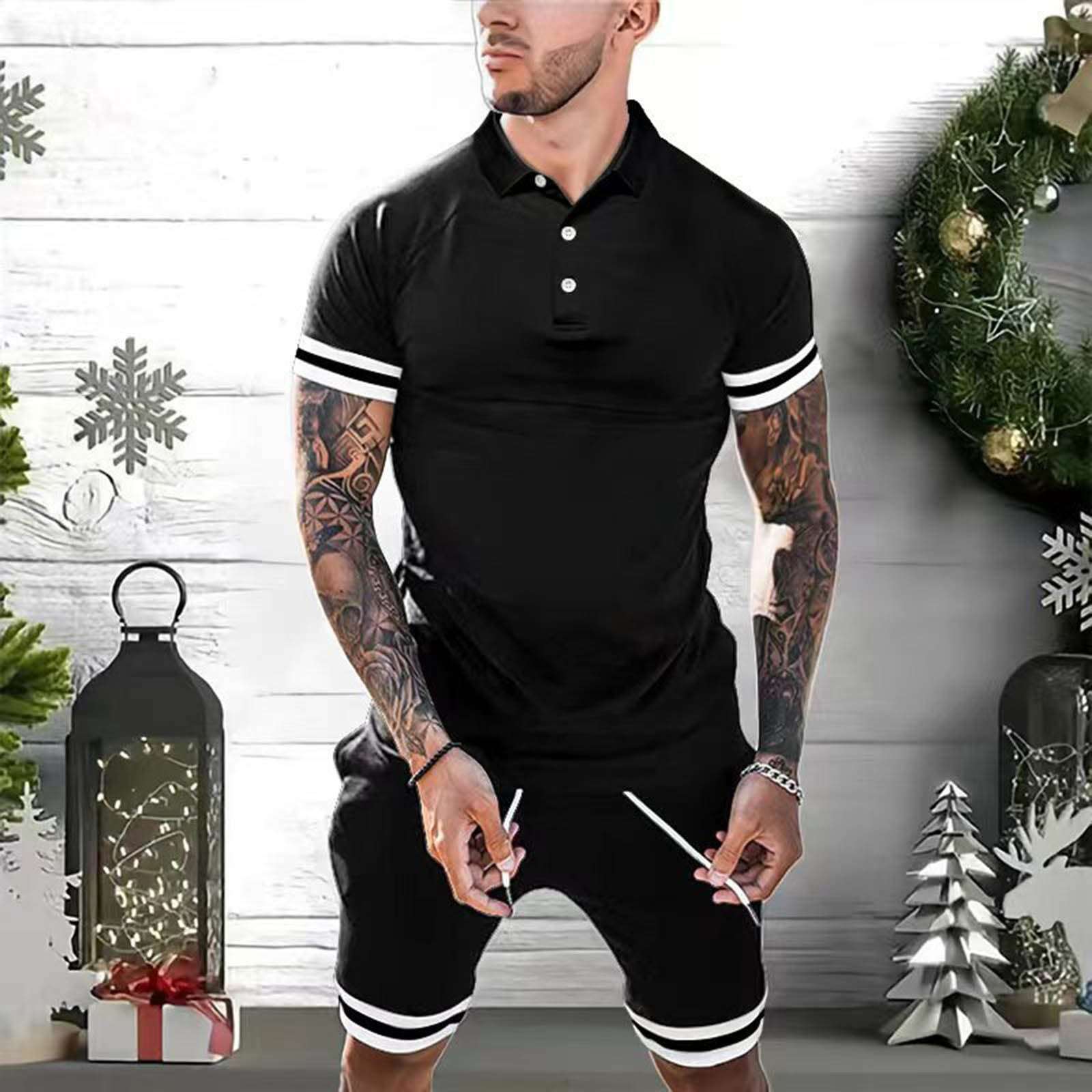 Mens Short Sets 2 Piece Outfits Polo Shirt Fashion Summer Tracksuits Casual Set Short Sleeve And Shorts Set For Men | Orazek UK Ltd