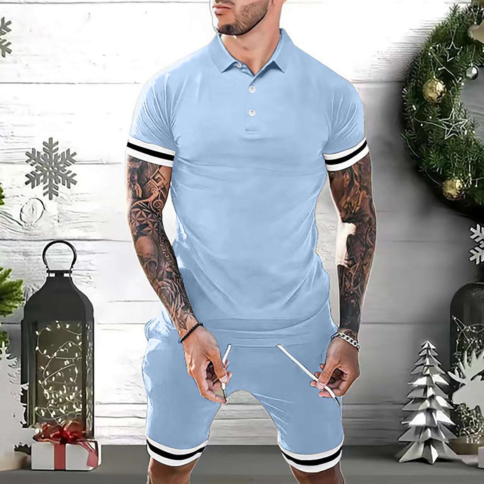 Mens Short Sets 2 Piece Outfits Polo Shirt Fashion Summer Tracksuits Casual Set Short Sleeve And Shorts Set For Men | Orazek UK Ltd