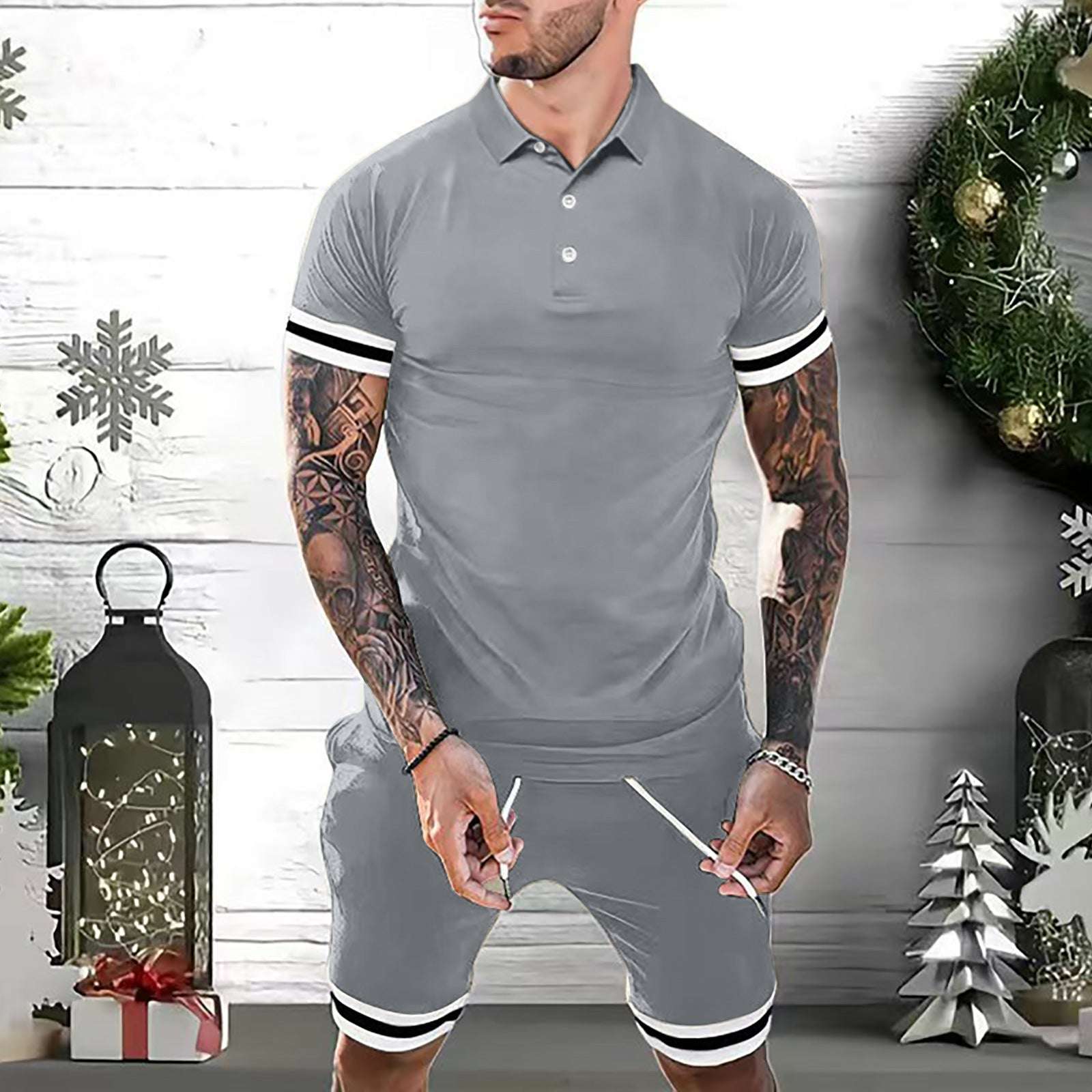 Mens Short Sets 2 Piece Outfits Polo Shirt Fashion Summer Tracksuits Casual Set Short Sleeve And Shorts Set For Men | Orazek UK Ltd
