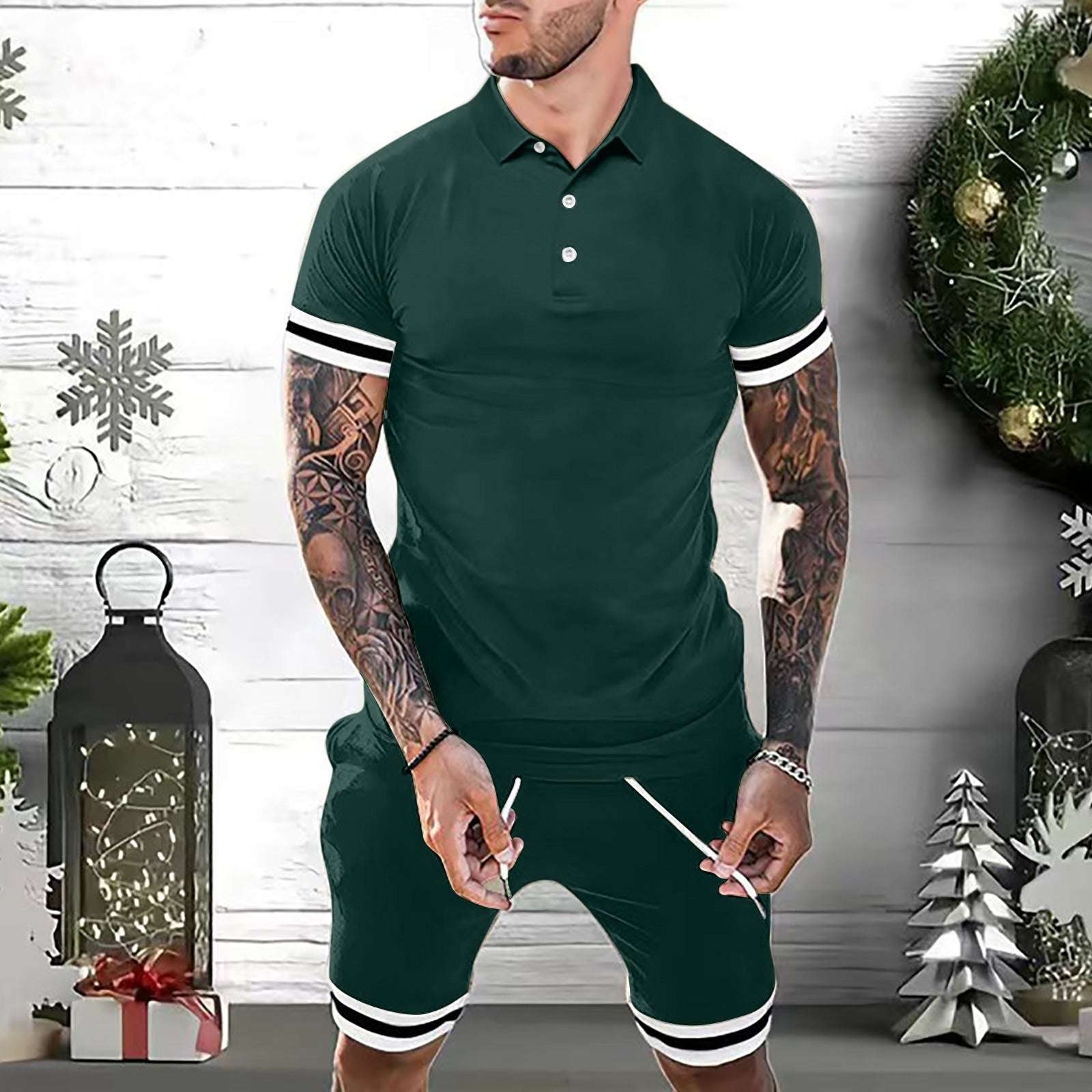 Mens Short Sets 2 Piece Outfits Polo Shirt Fashion Summer Tracksuits Casual Set Short Sleeve And Shorts Set For Men | Orazek UK Ltd