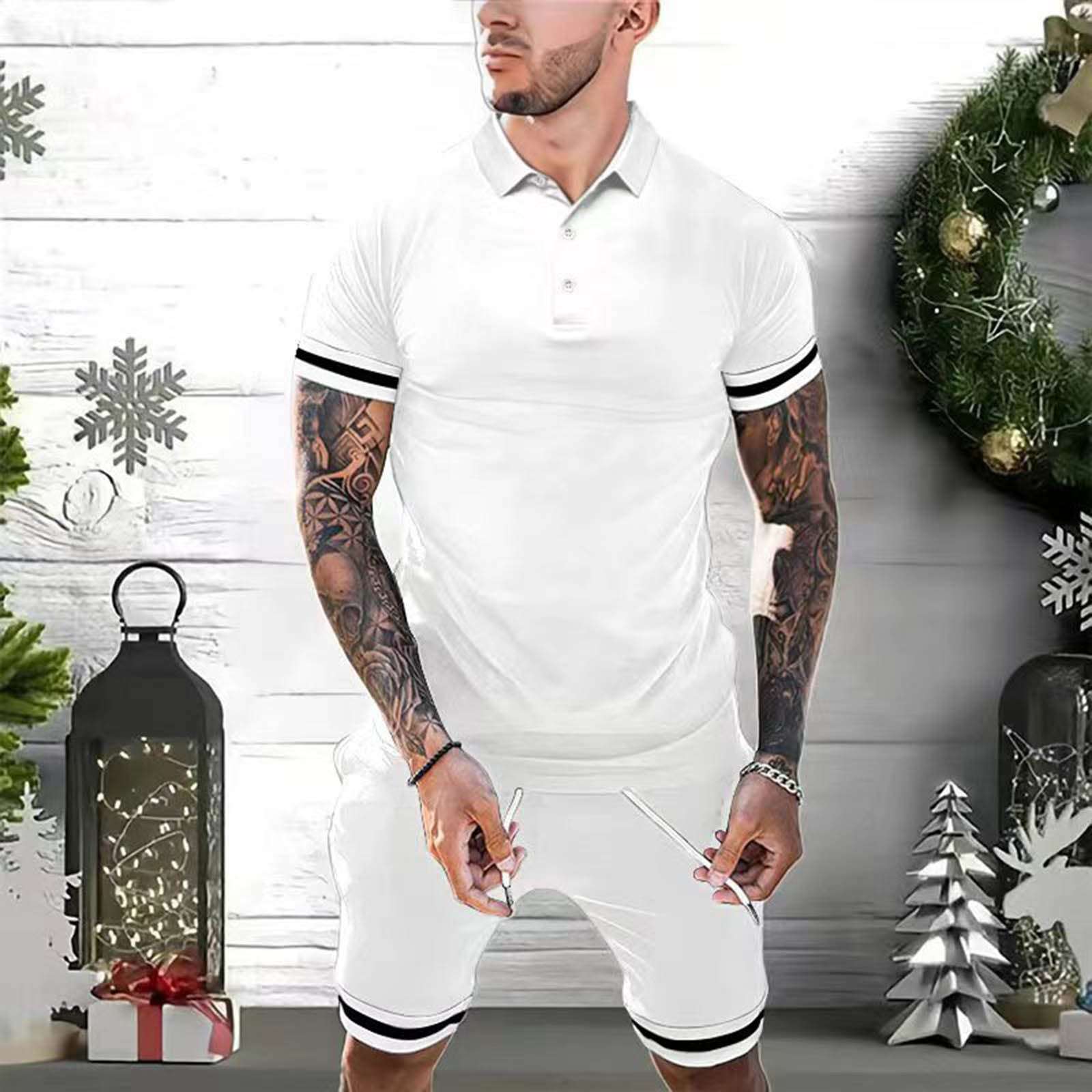 Mens Short Sets 2 Piece Outfits Polo Shirt Fashion Summer Tracksuits Casual Set Short Sleeve And Shorts Set For Men | Orazek UK Ltd