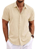 Men's Solid Color Loose Linen Short-sleeved T-shirt | Orazek UK Ltd
