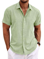 Men's Solid Color Loose Linen Short-sleeved T-shirt | Orazek UK Ltd