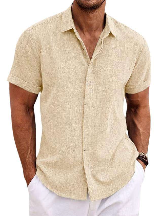 Men's Solid Color Loose Linen Short-sleeved T-shirt | Orazek UK Ltd