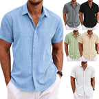 Men's Solid Color Loose Linen Short-sleeved T-shirt | Orazek UK Ltd