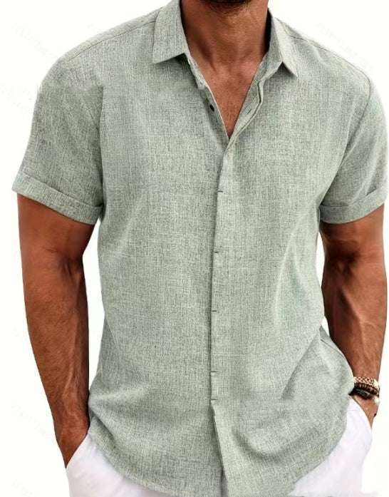 Men's Solid Color Loose Linen Short-sleeved T-shirt | Orazek UK Ltd