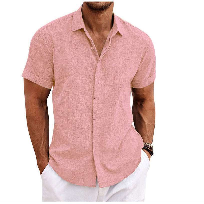 Men's Solid Color Loose Linen Short-sleeved T-shirt | Orazek UK Ltd