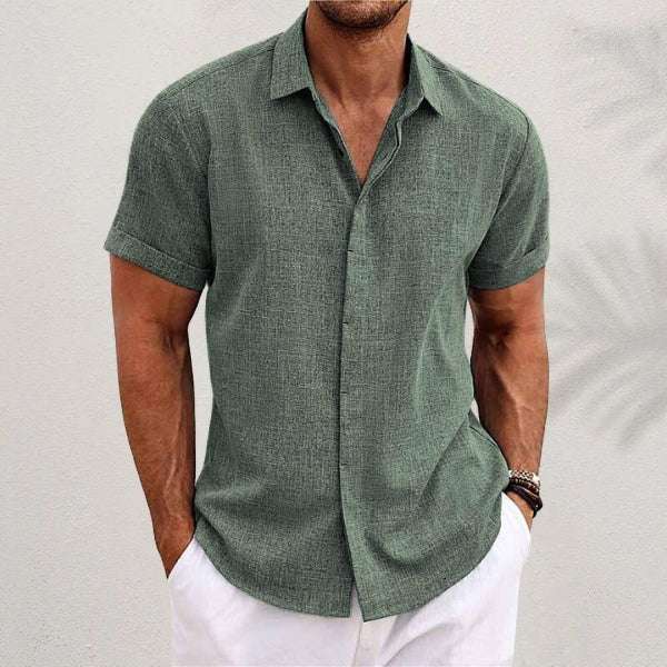 Men's Solid Color Loose Linen Short-sleeved T-shirt | Orazek UK Ltd