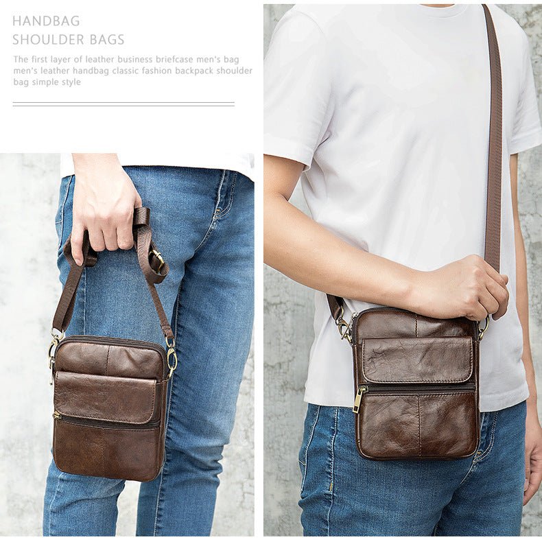 Men's Waist Bag New Messenger Bbag Shoulder Bag Men's Bag Leather Men Bags First Layer Leather Large Screen Mobile Phone Bag | Orazek UK Ltd