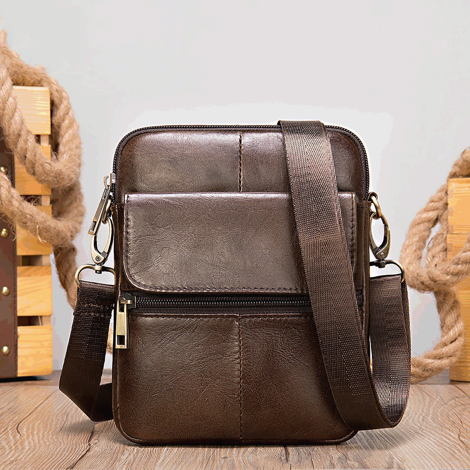 Men's Waist Bag New Messenger Bbag Shoulder Bag Men's Bag Leather Men Bags First Layer Leather Large Screen Mobile Phone Bag | Orazek UK Ltd