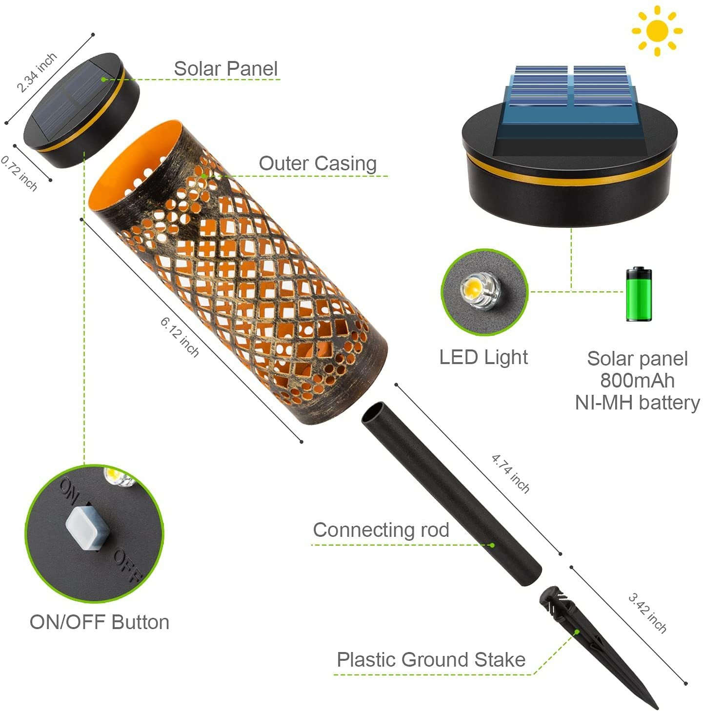Metal Solar-powered Lawn Lamps Courtyard Decorative Waterproof | Orazek UK Ltd