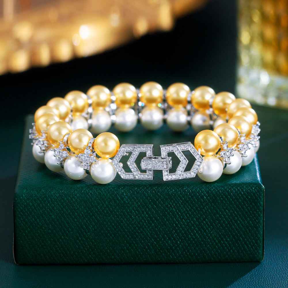Micro Inlaid Zircon Banquet Evening Dress Shell Pearls Hand Jewelry | Orazek UK Ltd