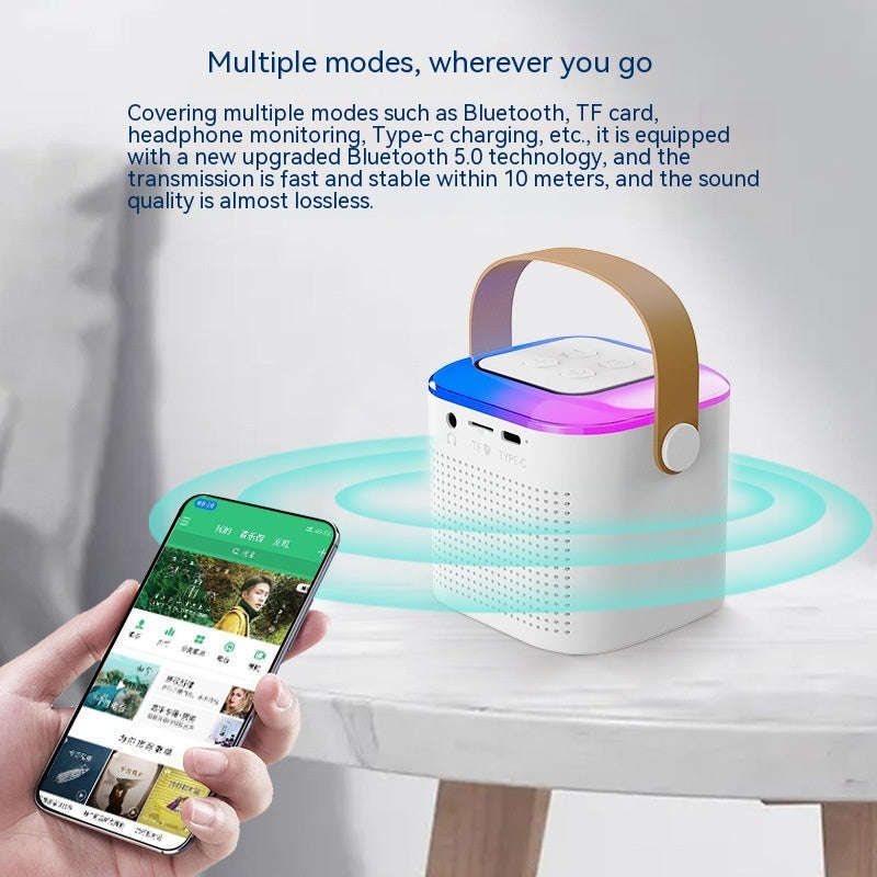 Microphone Karaoke Machine Bluetooth-compatible Speaker With 2 Wireless Mic RGB Light Home Family Singing Speaker | Orazek UK Ltd