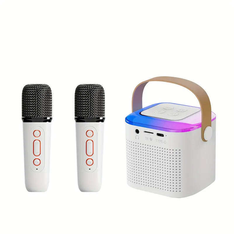 Microphone Karaoke Machine Bluetooth-compatible Speaker With 2 Wireless Mic RGB Light Home Family Singing Speaker | Orazek UK Ltd