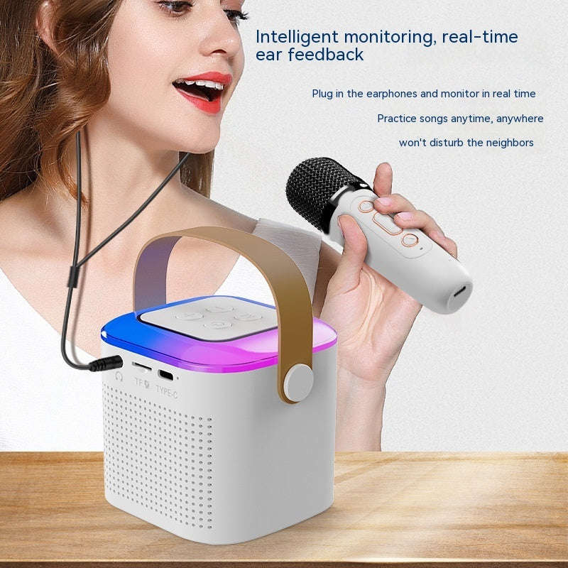 Microphone Karaoke Machine Bluetooth-compatible Speaker With 2 Wireless Mic RGB Light Home Family Singing Speaker | Orazek UK Ltd