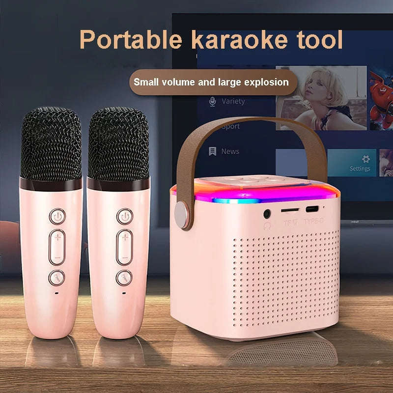 Microphone Karaoke Machine Bluetooth-compatible Speaker With 2 Wireless Mic RGB Light Home Family Singing Speaker Orazek UK Ltd