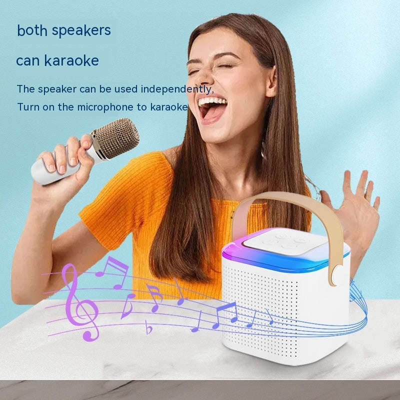 Microphone Karaoke Machine Bluetooth-compatible Speaker With 2 Wireless Mic RGB Light Home Family Singing Speaker Orazek UK Ltd