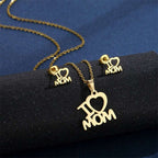 Mother's Day Jewelry Set Stainless Steel I Love Mom Mama Love Heart Pendant Necklace Earrings Thanksgiving Gift | Orazek UK Ltd