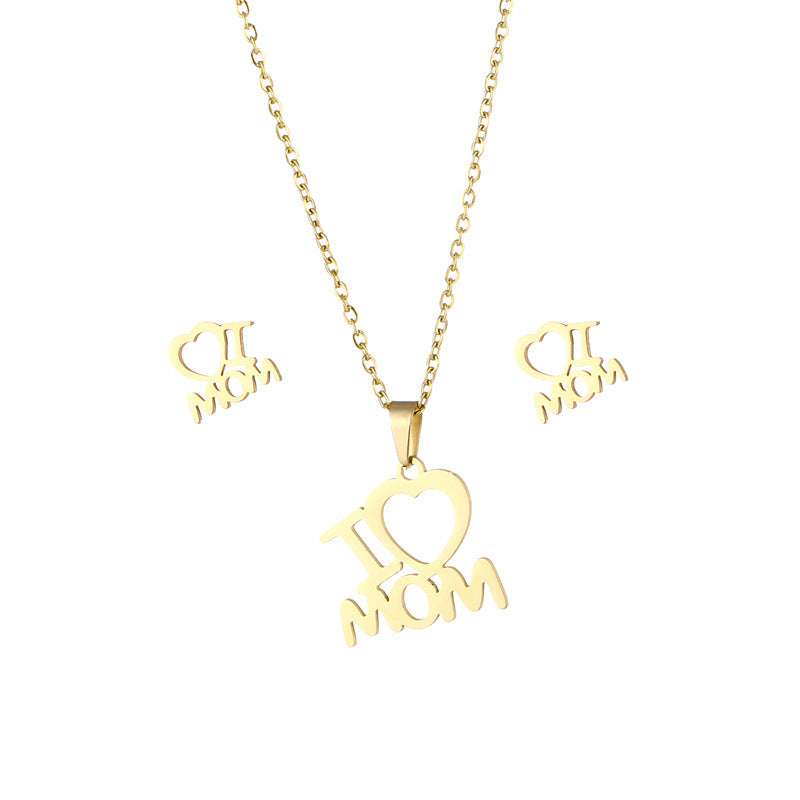 Mother's Day Jewelry Set Stainless Steel I Love Mom Mama Love Heart Pendant Necklace Earrings Thanksgiving Gift | Orazek UK Ltd