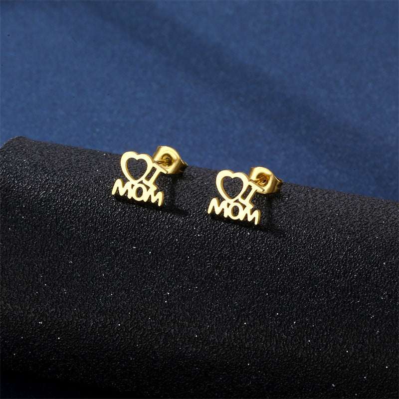 Mother's Day Jewelry Set Stainless Steel I Love Mom Mama Love Heart Pendant Necklace Earrings Thanksgiving Gift | Orazek UK Ltd