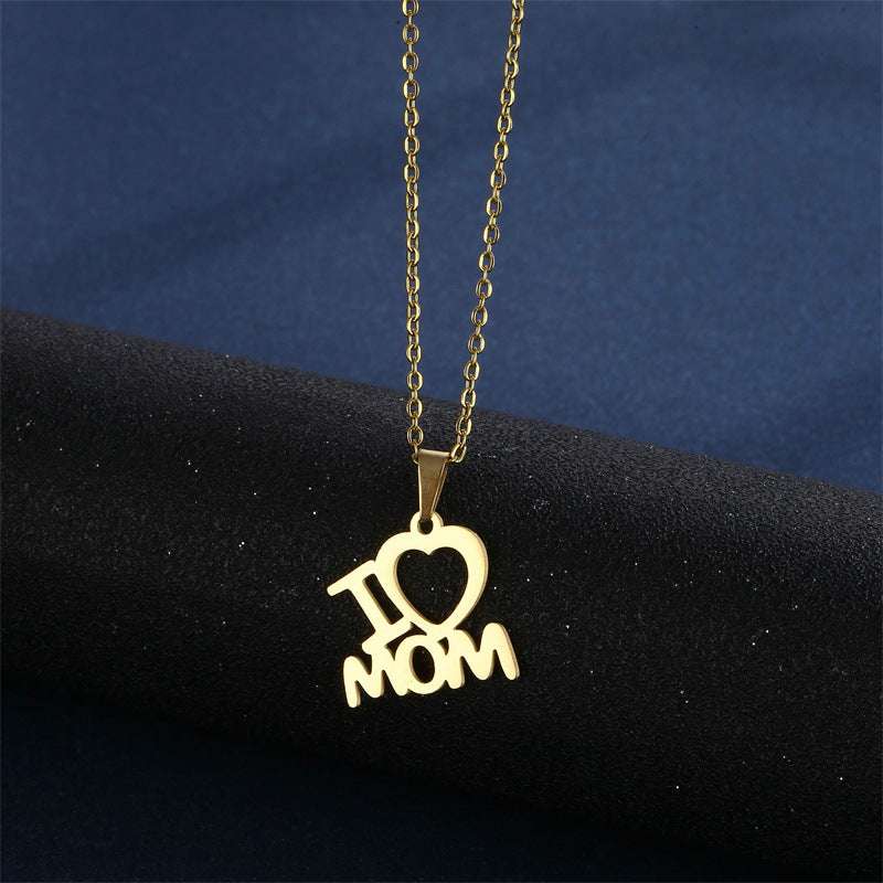 Mother's Day Jewelry Set Stainless Steel I Love Mom Mama Love Heart Pendant Necklace Earrings Thanksgiving Gift | Orazek UK Ltd