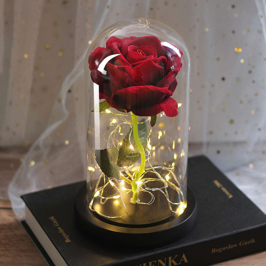 Mothers Day Wedding Favors Bridesmaid Gift Immortal Simulation Rose Glass Cover Luminous Led Ornament | Orazek UK Ltd
