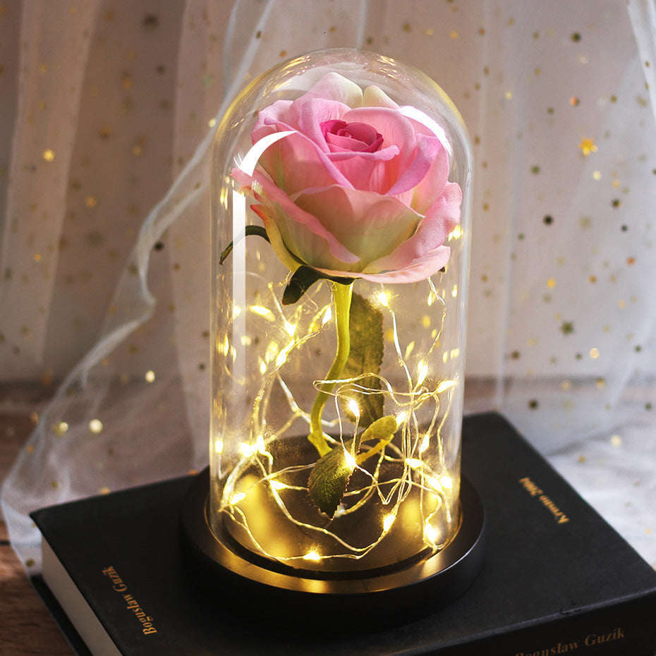 Mothers Day Wedding Favors Bridesmaid Gift Immortal Simulation Rose Glass Cover Luminous Led Ornament | Orazek UK Ltd
