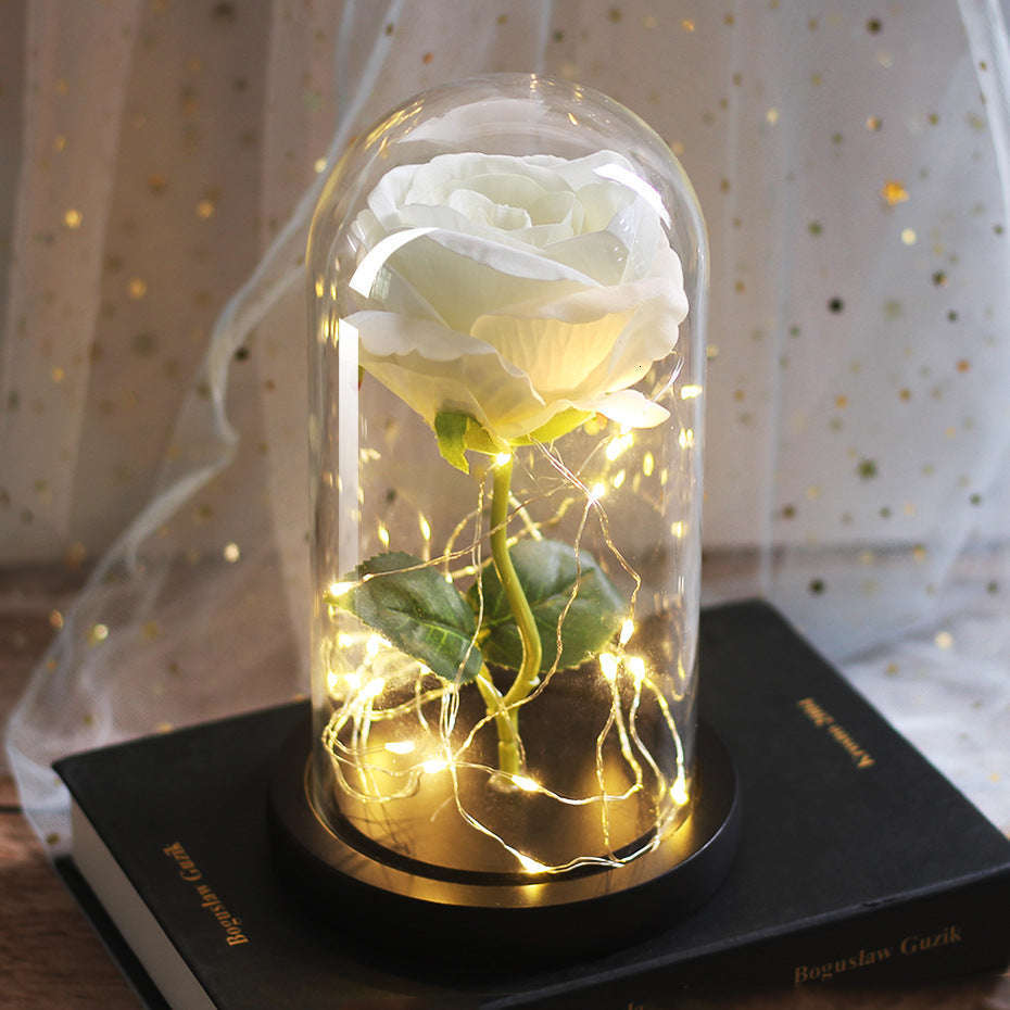 Mothers Day Wedding Favors Bridesmaid Gift Immortal Simulation Rose Glass Cover Luminous Led Ornament | Orazek UK Ltd