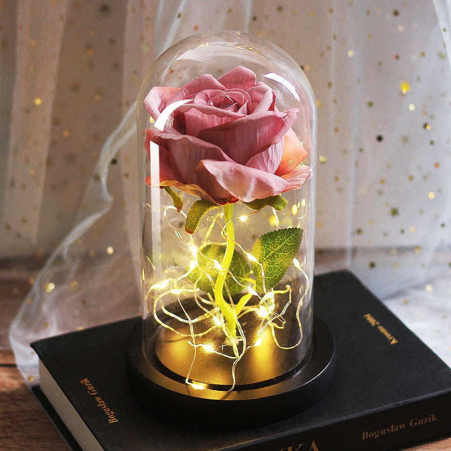 Mothers Day Wedding Favors Bridesmaid Gift Immortal Simulation Rose Glass Cover Luminous Led Ornament | Orazek UK Ltd