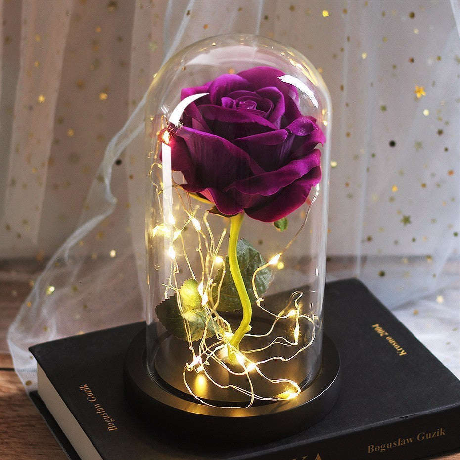 Mothers Day Wedding Favors Bridesmaid Gift Immortal Simulation Rose Glass Cover Luminous Led Ornament | Orazek UK Ltd