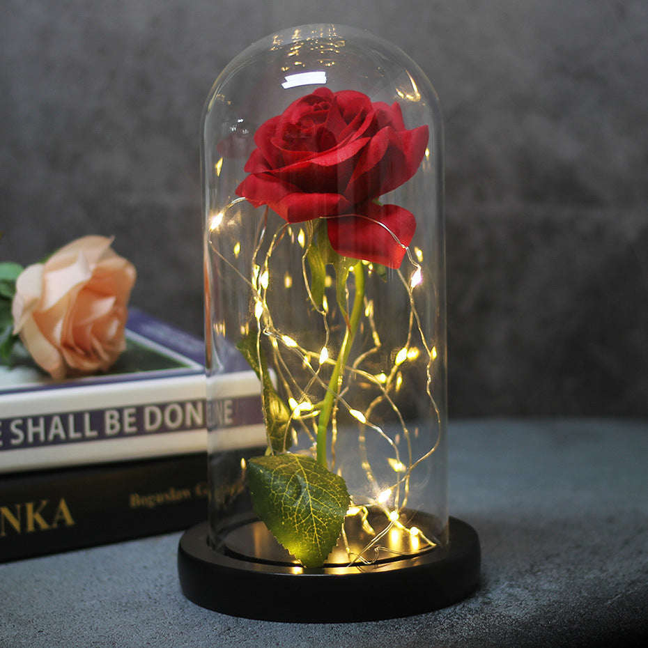 Mothers Day Wedding Favors Bridesmaid Gift Immortal Simulation Rose Glass Cover Luminous Led Ornament | Orazek UK Ltd