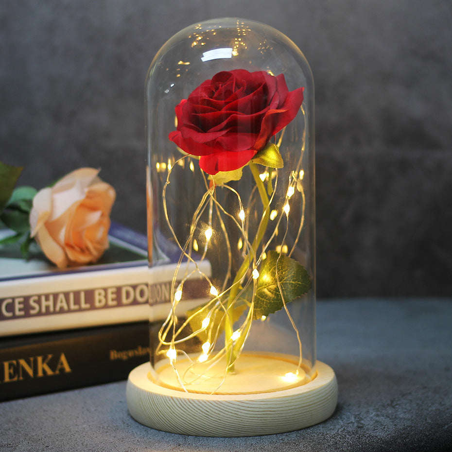 Mothers Day Wedding Favors Bridesmaid Gift Immortal Simulation Rose Glass Cover Luminous Led Ornament | Orazek UK Ltd