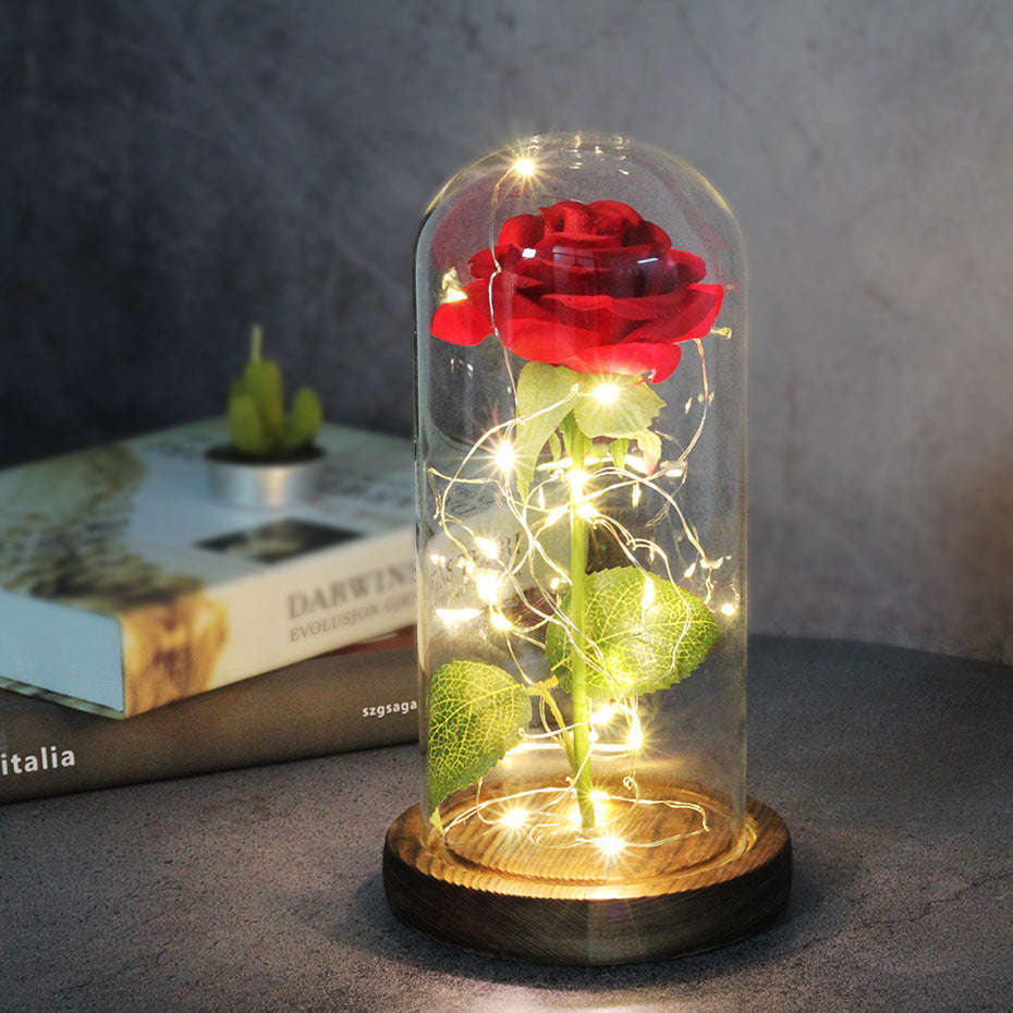 Mothers Day Wedding Favors Bridesmaid Gift Immortal Simulation Rose Glass Cover Luminous Led Ornament | Orazek UK Ltd