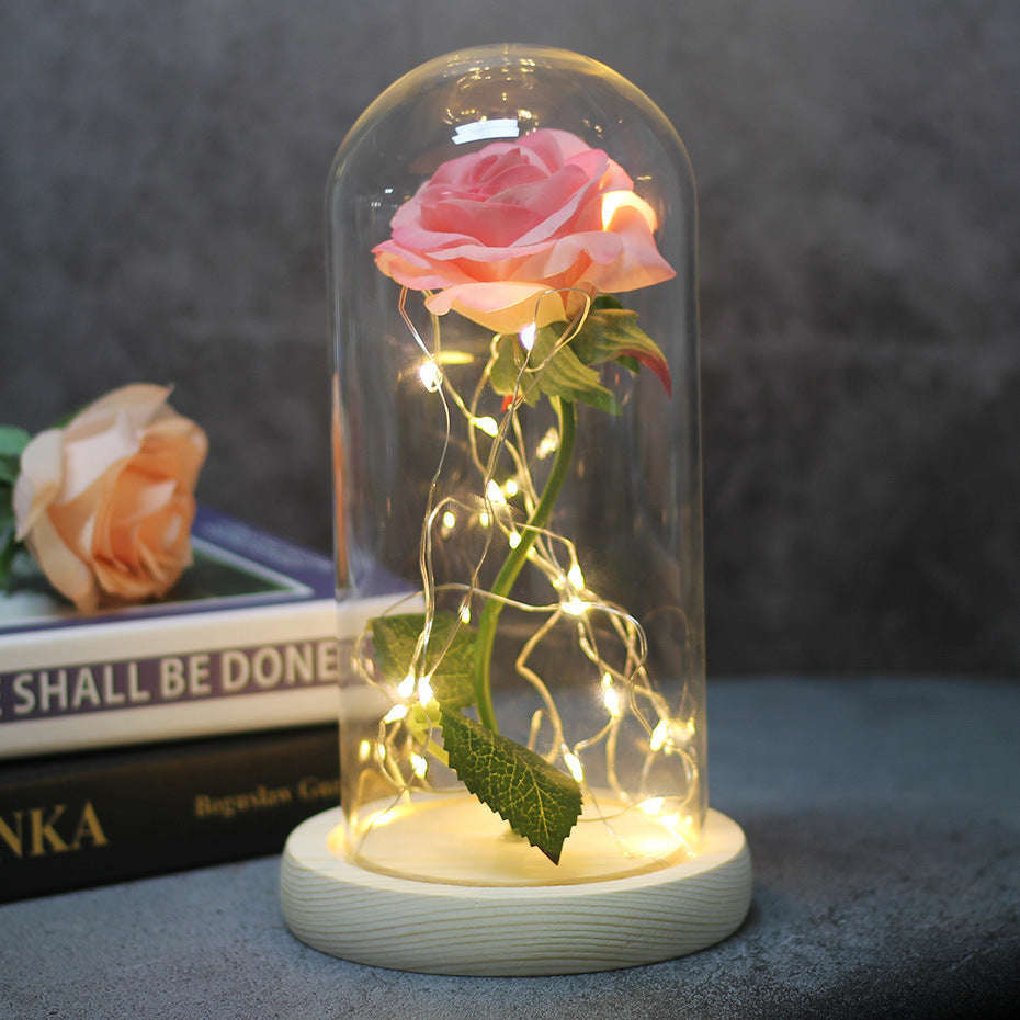 Mothers Day Wedding Favors Bridesmaid Gift Immortal Simulation Rose Glass Cover Luminous Led Ornament | Orazek UK Ltd