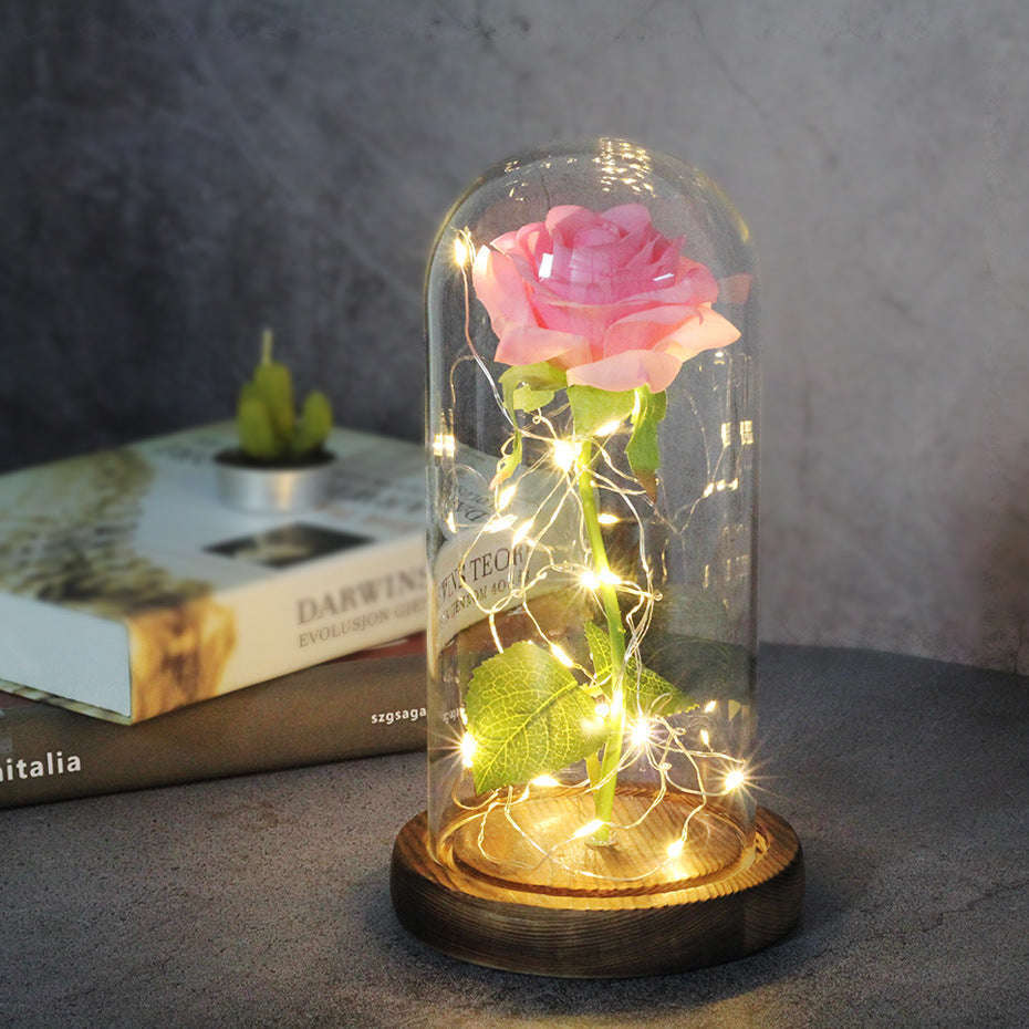 Mothers Day Wedding Favors Bridesmaid Gift Immortal Simulation Rose Glass Cover Luminous Led Ornament | Orazek UK Ltd