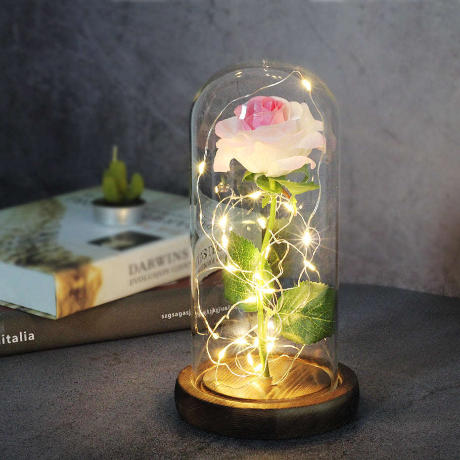 Mothers Day Wedding Favors Bridesmaid Gift Immortal Simulation Rose Glass Cover Luminous Led Ornament | Orazek UK Ltd