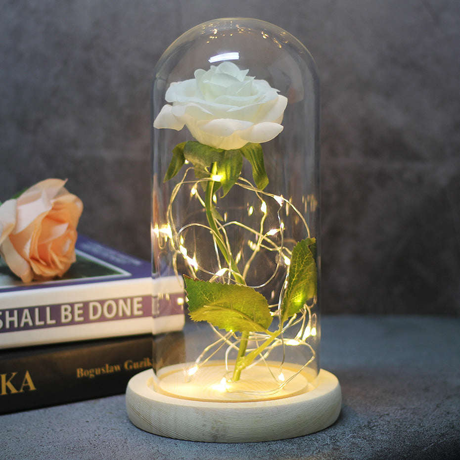 Mothers Day Wedding Favors Bridesmaid Gift Immortal Simulation Rose Glass Cover Luminous Led Ornament | Orazek UK Ltd