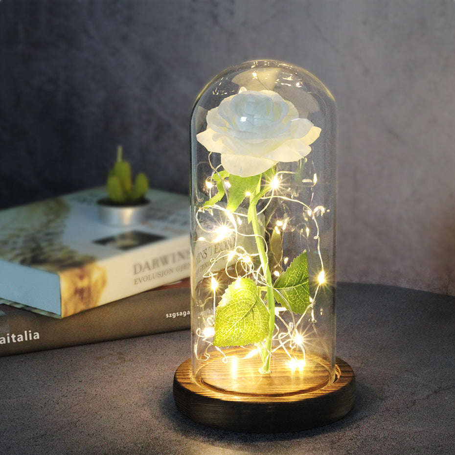 Mothers Day Wedding Favors Bridesmaid Gift Immortal Simulation Rose Glass Cover Luminous Led Ornament | Orazek UK Ltd
