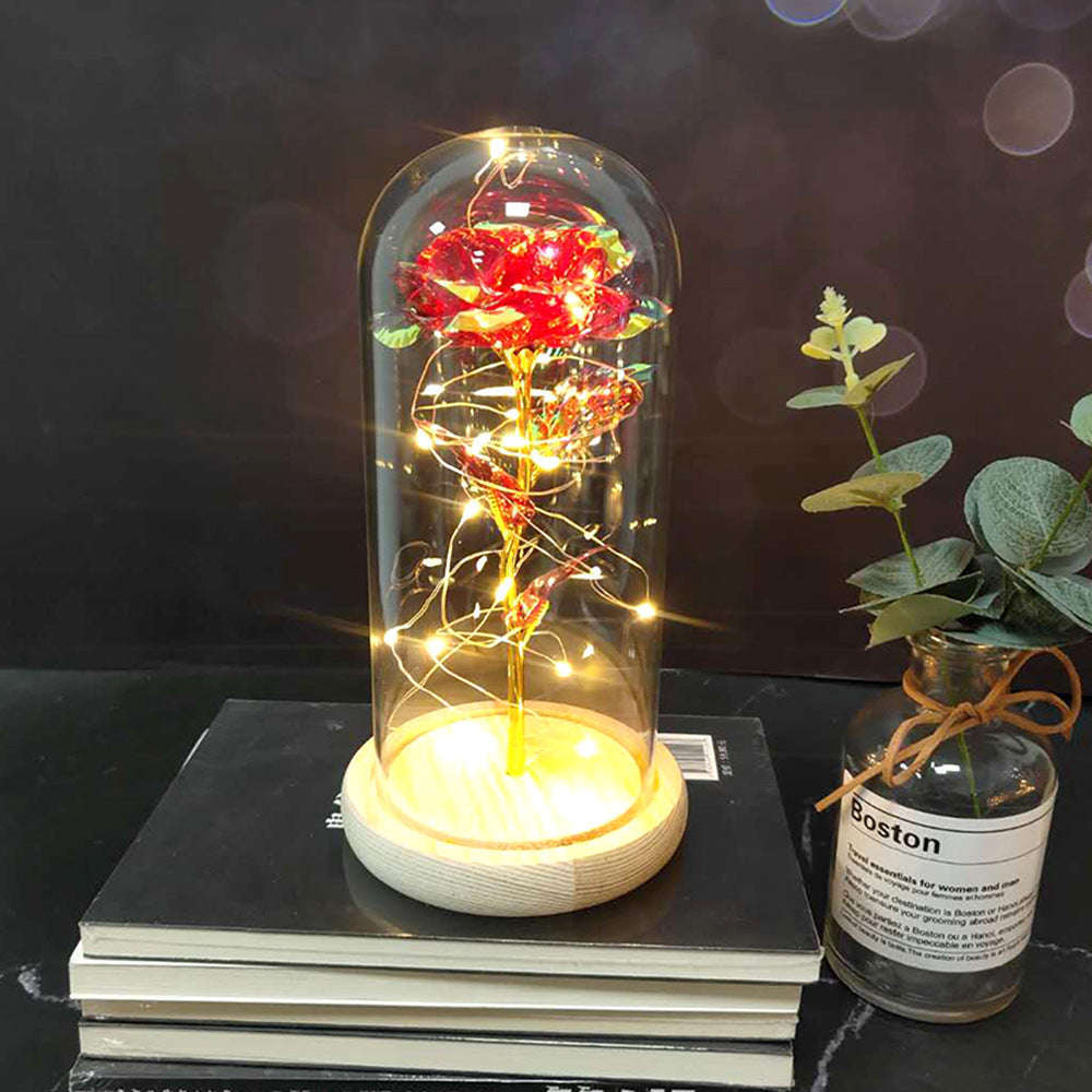 Mothers Day Wedding Favors Bridesmaid Gift Immortal Simulation Rose Glass Cover Luminous Led Ornament | Orazek UK Ltd