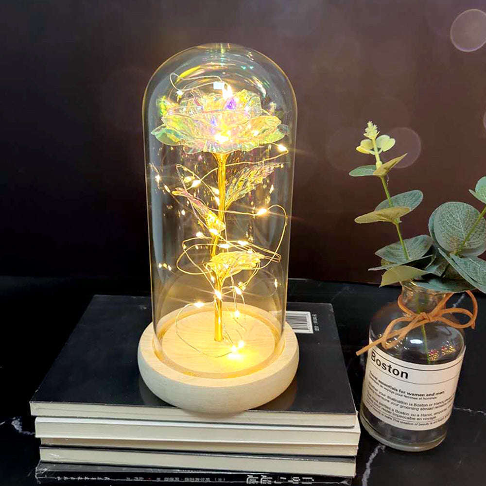Mothers Day Wedding Favors Bridesmaid Gift Immortal Simulation Rose Glass Cover Luminous Led Ornament | Orazek UK Ltd